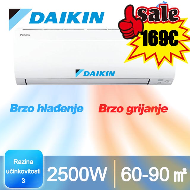 Jednostruki način hlađenja, snaga 2500W, prikladan je za stanove od 60 do 90 m².